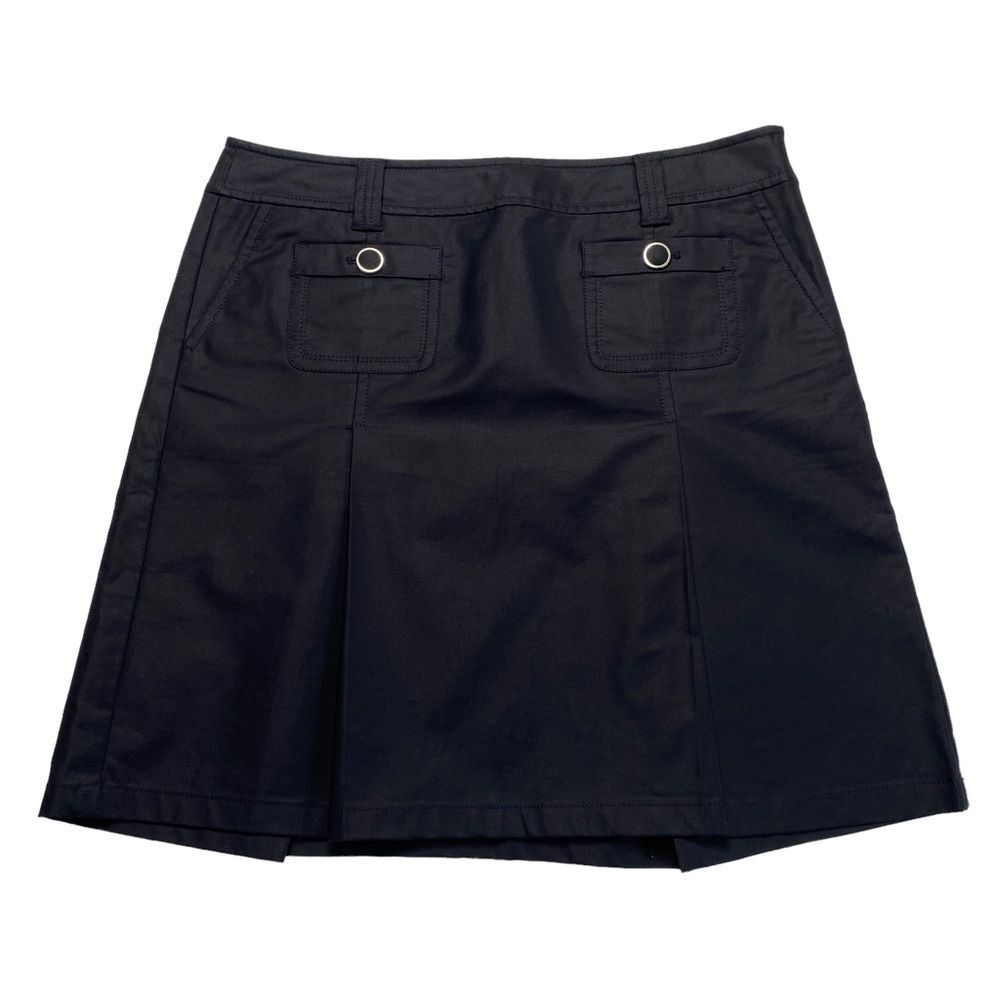 Ann Taylor Black Pleated Mini Skirt Womens 12 NWT Stretch Pocket Preppy Classic